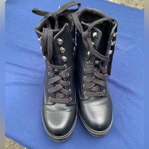 Cute Heeled Faux Leather Boots - Size 9